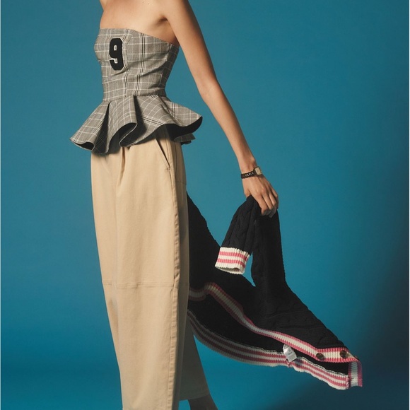 Anthropologie Mare Mare Varsity Plaid Strapless Peplum Top - Picture 3 of 8